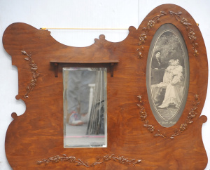 Lot 69 - Large vintage c1900 20s Cut & Shaped Plywood Mirrored Overmantel -