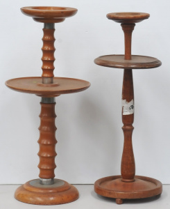 Lot 71 - 2 x Mid-century turned wood smoking stands, both approx 68cm H