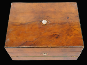 Lot 102 - Victorian writing box with inlay & walnut veneer Approx 30cm W