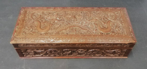 Lot 103 - Anglo Indian carved oblong Box feat classical dolphins - 36cms L
