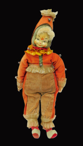 Lot 111 - Vintage Pixie doll in felt & polymer 59cm L AF Crack to face, dama