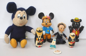 Lot 118 - Lot of vintage toys, incl 2 x Mickey Mouse, Humphry Bear, nesting doll
