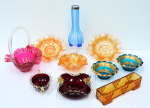 Lot 138 - Group lot vintage Coloured Glass incl Blue cylinder vase w hallmarked