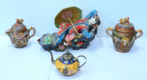 Lot 139 - Group lot of Vintage Oriental ceramics incl Chinese Teapot w white met