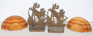 Lot 147 - 2 x Pairs of bookends, a heavy cast brass pair of Spanish galleons &am