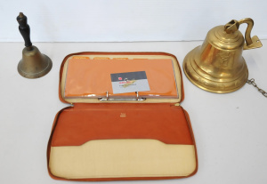 Lot 149 - 3 x Items incl Brass Wall Hanging Bell, Vintage Artex Leatherette Lock