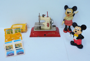 Lot 153 - Group lot of vintage toys incl Mickey Mouse piggy bank, Minnie Mouse d