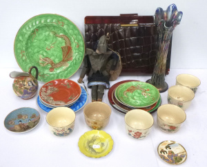 Lot 163 - Group lot of vintage oriental ceramics, a folk art knight doll, &