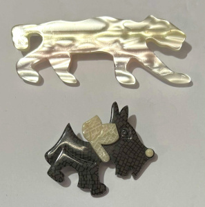 Lot 172 - 2 x Lea Stein Brooches - Scotty dog & wild cat
