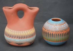 Lot 195 - 2 x Pces - Vintage Navajo Pottery - small Vase & twin Spouted Vess