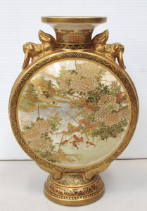 Lot 198 - Vintage c1900 Japanese Satsuma Ceramic Moon Flask - Heavily Gilded &am