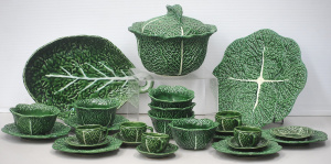 Lot 201 - Group lot of Portuguese Majolica Cabbage dinner items incl Demitasse c