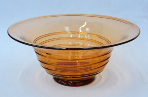 Lot 204 - Vintage Whitefriars English Art Deco Amber Glass Ribbon trail bowl - 2