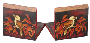 Lot 205 - Pair of Australiana folding pokerwork kookaburra bookends