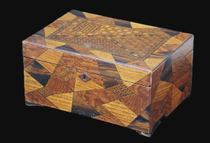 Lot 206 - Japanese parquetry Jewellery box with black lacquer ware interior, two