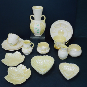 Lot 211 - Large group lot vintage Belleek porcelain 1950s 2nd Green mark incl Sh
