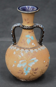 Lot 216 - Small vintage Royal Doulton Lambeth Slaters Patent Twin Handle Vase -