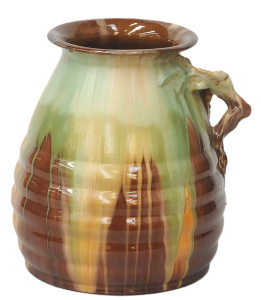 Lot 218 - Large vintage Remued Australian Pottery vase with drip glaze, ribbed l