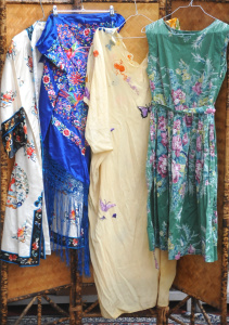 4 x Pieces of Oriental Style Clothing w Embroideries incl Blue Shawl w Birds, 2