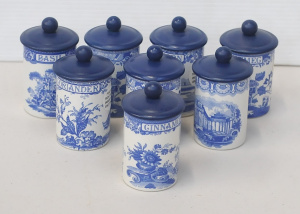 Approx 8 x Contemporary Blue and White Spode China Spice & Other Canisters i