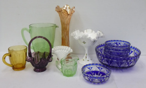 Group lot of Vintage Coloured Glass inc, Carnival Swung Vase, assorted Fenton pi