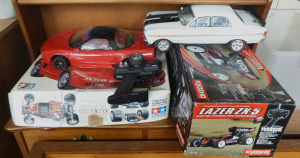 Lot 59 - 3 x scale Model Remote Control Cars - Ford Falcon XY GTHO, boxed Tamiya