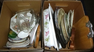 Lot 63 - 2 x Boxes of Mixed Ceramics, Glassware & Wooden Items incl Baking T