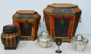 Lot 65 - Group lot of Oriental inc Carved stemmed Glass with silver base, 2 x