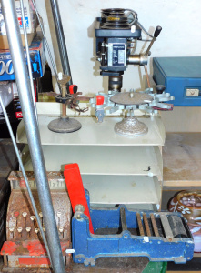 Lot 67 - Group lot mixed items - Benchtop Drill Press, Metal stationary items in