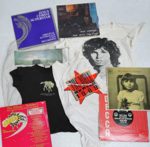 Lot 69 - Small Box Lot of Vintage Vinyl LP Records & Band Shirts incl The Cr