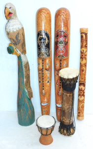 Lot 81 - Group lot of Wooden inc Tribal items -Tribal Drums Aboriginal Music Sha