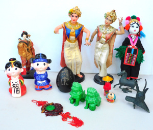 Lot 83 - Group lot of Oriental inc Chinese Xun Flute, Thai dancing doll figures,