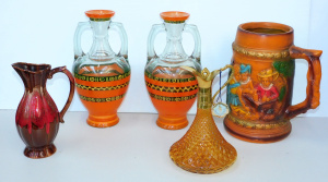Lot 128 - Group lot vintage inc Italian Amber glass decanter with Gilt mounts, P