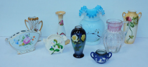 Lot 130 - Group lot of Victorian Glass & Ceramics inc Blue Vase with Yellow