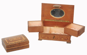 Lot 131 - 2 x Heavily inlaid jewellery boxes, one musical with mirror & orig