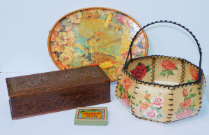 Lot 141 - Mixed Group lot inc Anglo Indian carved oblong Box feat classical dolp