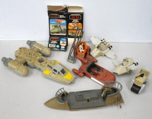 Lot 143 - Box Lot of Vintage AF Star Wars Toy Vehicles, Figures & Packaging