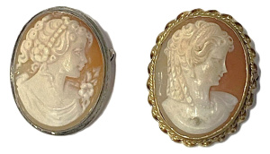 Lot 170 - 2 x vintage Cameo brooches - 925 silver & gold filled