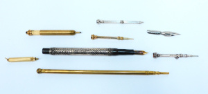 Lot 173 - Grp Vintage writing instruments - Sterling Swan fountain pen, 6 pencil