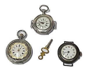 Lot 180 - 3 x ladies silver watches - fob watch with Swiss 935 hallmark, French
