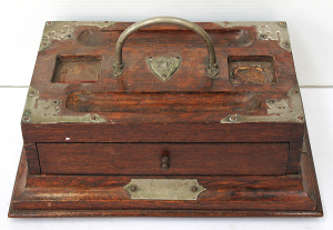 Lot 198 - Oak Desk Stand with Handle & Draw, c1910, 33cm W x 23cm D x 17cm H