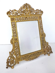 Circa 1900 American Bradley & Hubbard heavy gilt metal table top mirror with