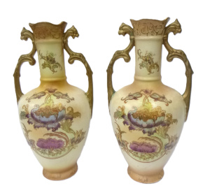 Circa 1900 SFielding & Co Blush Ware Pair of twin handled vases with stylise