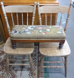 Lot 1 - Pair of Kangaroo Back chairs and a Victorian Prayer Stool
