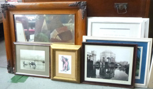 Lot 7 - Group lot - Framed pieces - Large framed Mirror, Pair classical Figural Lot 7 - Group lot - Framed pieces - Large framed Mirror, Pair classical Figural