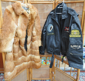 Lot 9 - A Vintage Fur Coat in Tan Tones, and a Motorcycle Style Leather Jacket w Lot 9 - A Vintage Fur Coat in Tan Tones, and a Motorcycle Style Leather Jacket w