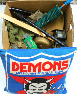 Lot 11 - Mixed Box Lot inc VFL Melbourne Football Club Cushion, Lesney Die-Cast Lot 11 - Mixed Box Lot inc VFL Melbourne Football Club Cushion, Lesney Die-Cast