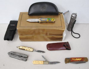Lot 33 - Group of Utility Tools, inc Pocket Knives, Multi-Tool, LED Torch, 2 Fra
