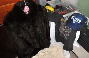 Lot 39 - 2 x Boxes of Mixed Items & Clothes incl Ladies Fur Coat, Football M