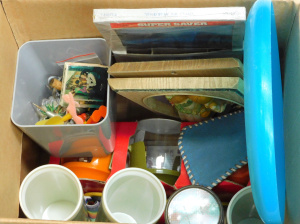 Lot 43 - Mixed Box Lot of Retro Items inc Frisbee, Toys, Cups etc Lot 43 - Mixed Box Lot of Retro Items inc Frisbee, Toys, Cups etc